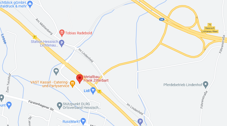 Google Maps Ausschnitt mit dem Standort von Metallbau Zitterbart